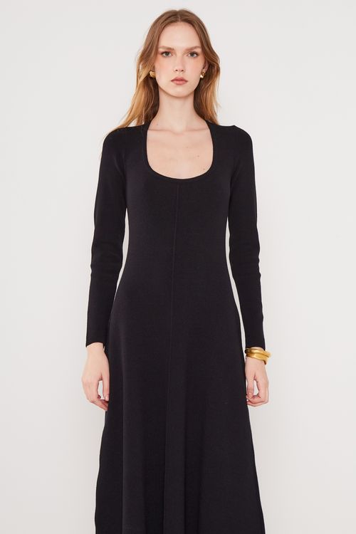 Vestido Tricot Manga Longa - Preto