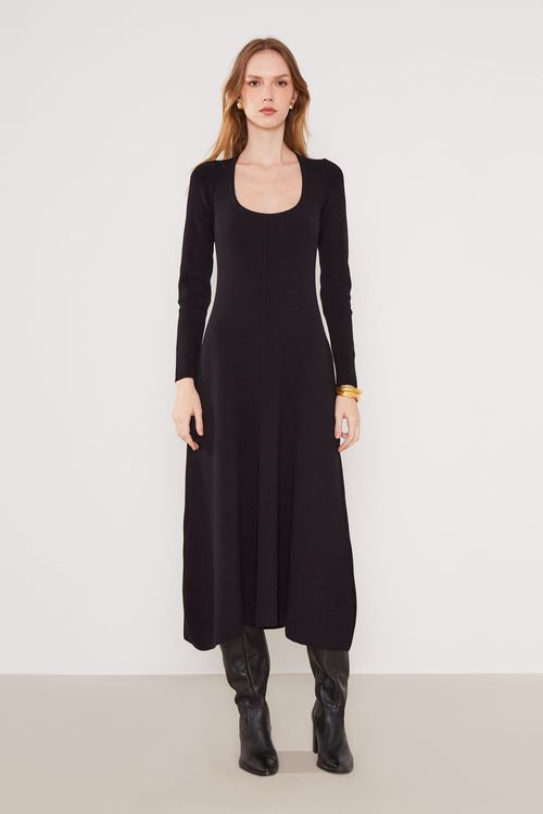Vestido Tricot Manga Longa - Preto
