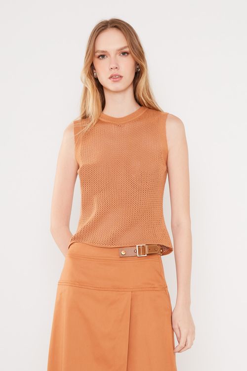Blusa Tricot Furos - Caramelo