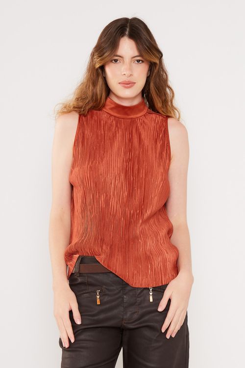 Blusa Malha Plissado Erdem - Cobre