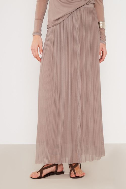 Saia Tule Plissada - Bege Quatzo