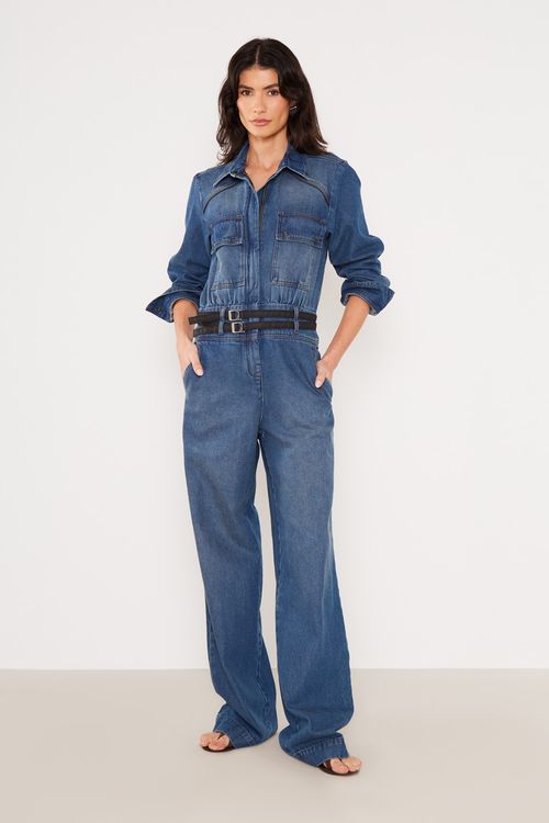 Macacão Jeans Com Vivo - Jeans