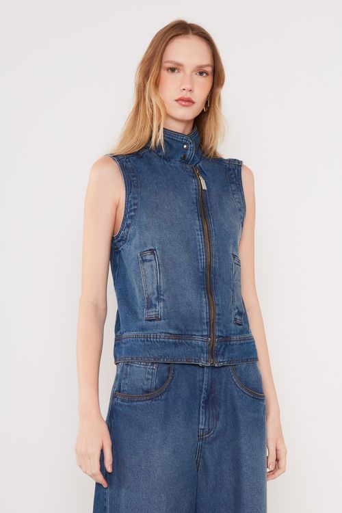 Colete Jeans Com Vivo - Jeans