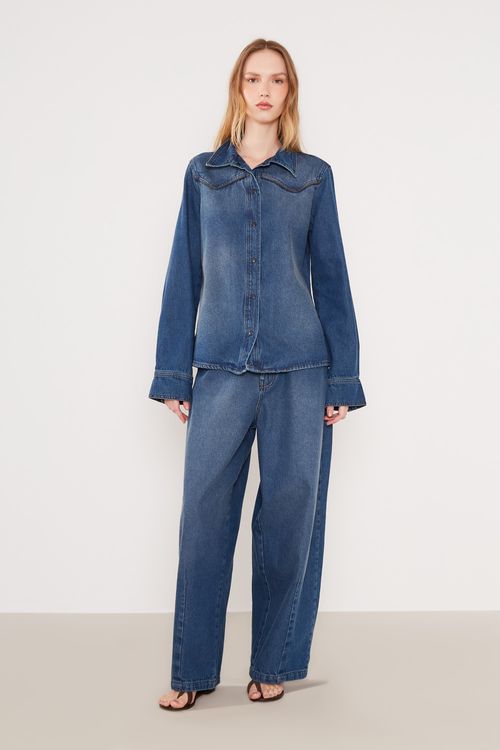 Camisa Jeans Com Vivo - Jeans