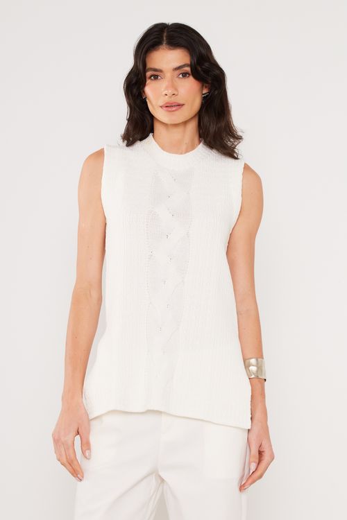 Blusa Malha Trançada Tricot - Off White