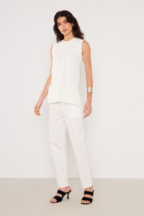 Blusa Malha Trançada Tricot - Off White