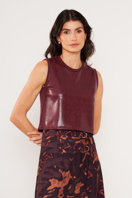 Blusa Malha Blend Resinado - Burgundy