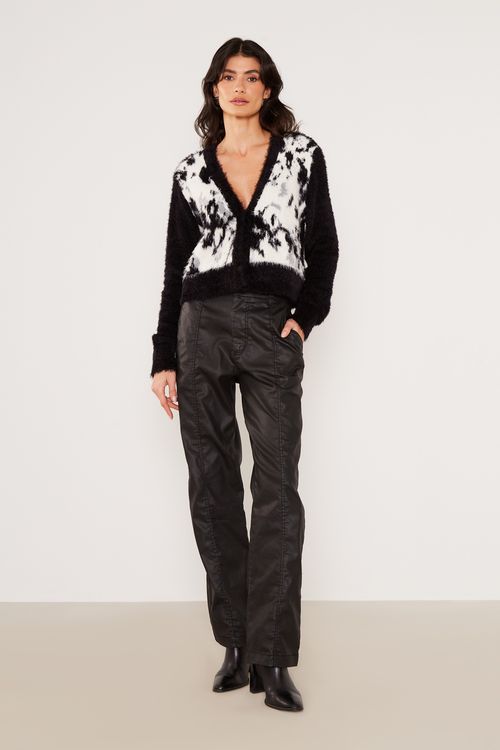 Cardigan Tricot Jacquard - Preto