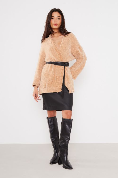 Casaco Tricot Chenile - Caramelo