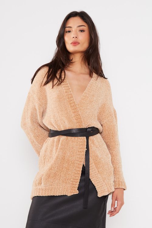 Casaco Tricot Chenile - Caramelo