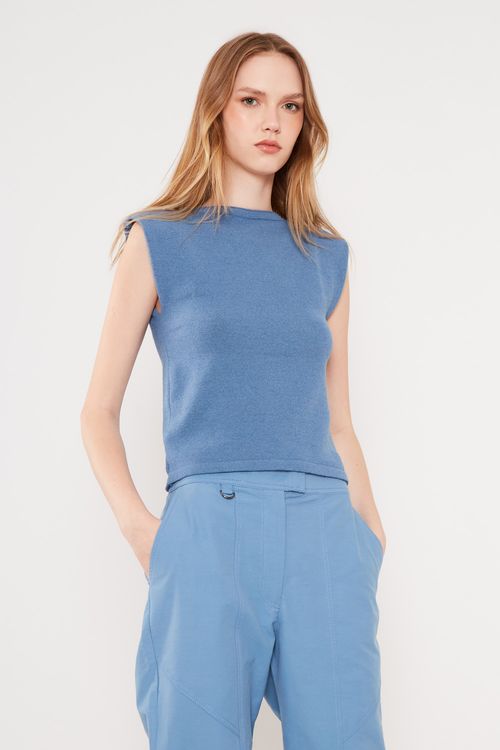 Blusa Tricot Ombreira - Azul Dark