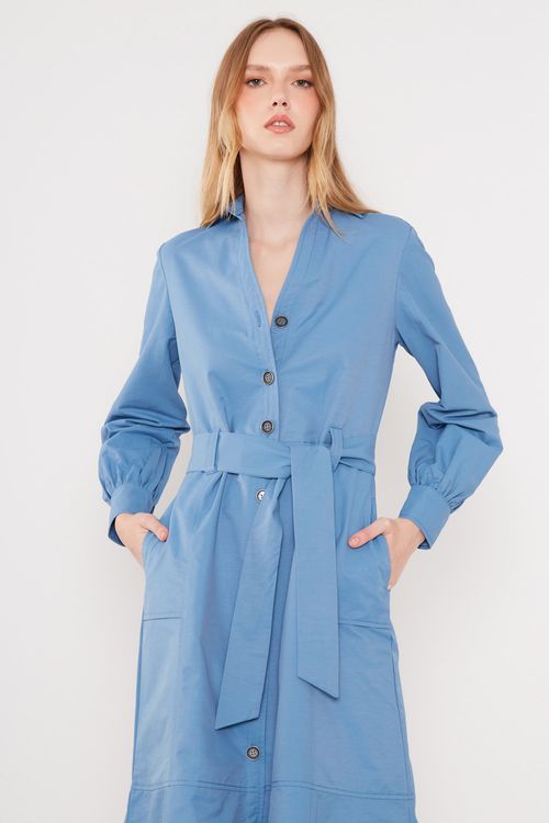 Vestido Casual Manga Longa - Azul Cold