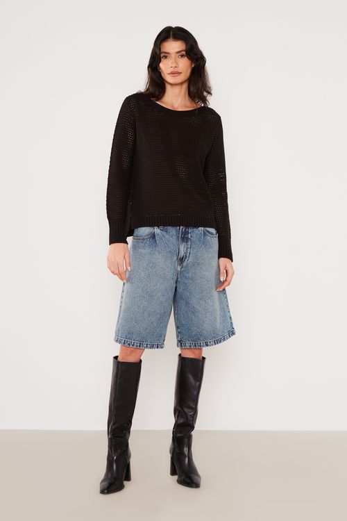 Blusa Tricot Telado - Preto