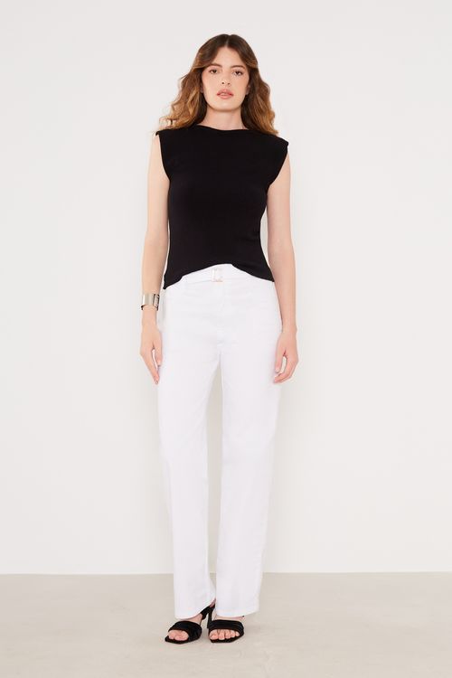 Calça Sarja Wideleg Cinto - Branco