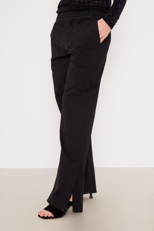 Calça Sarja Reta Fenda - Preto