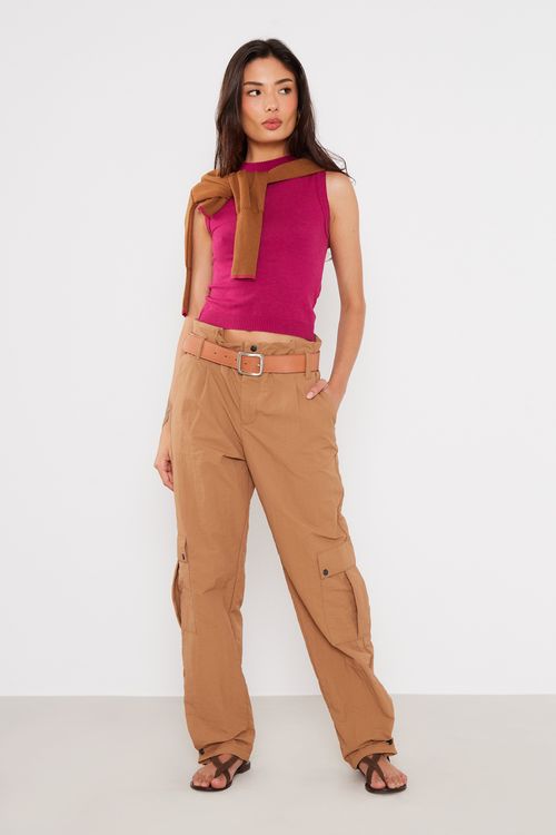 Calça Techno Cenoura Cargo - Marrom Capuccino