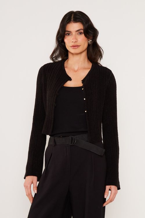Cardigan Tricot Botões - Preto