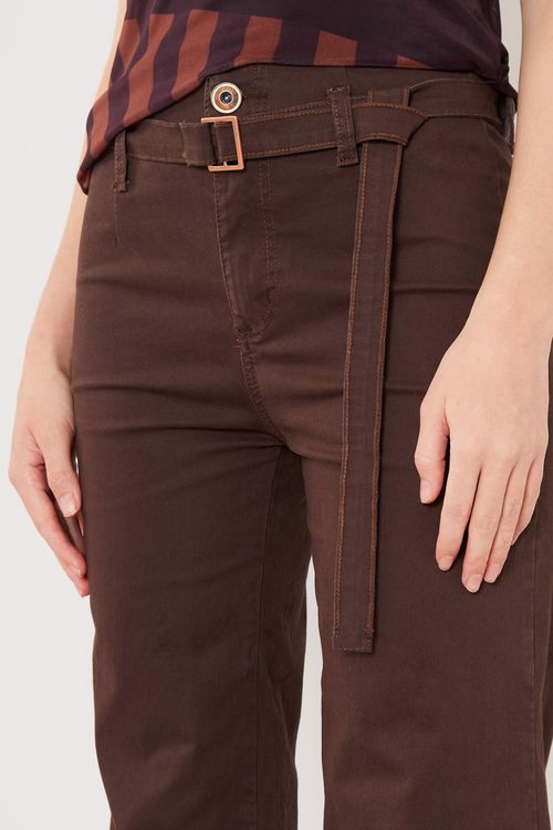 Calça Sarja Wideleg Cinto - Marrom Capuccino