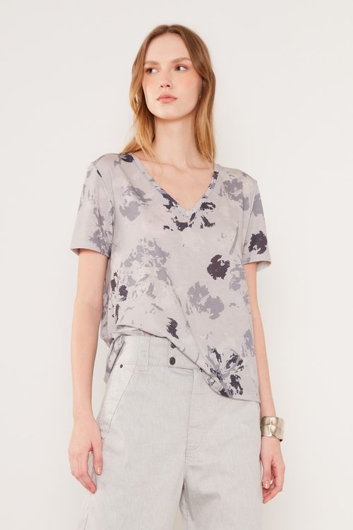 Blusa Malha Decote v Estampa Cinis - Est Cinis