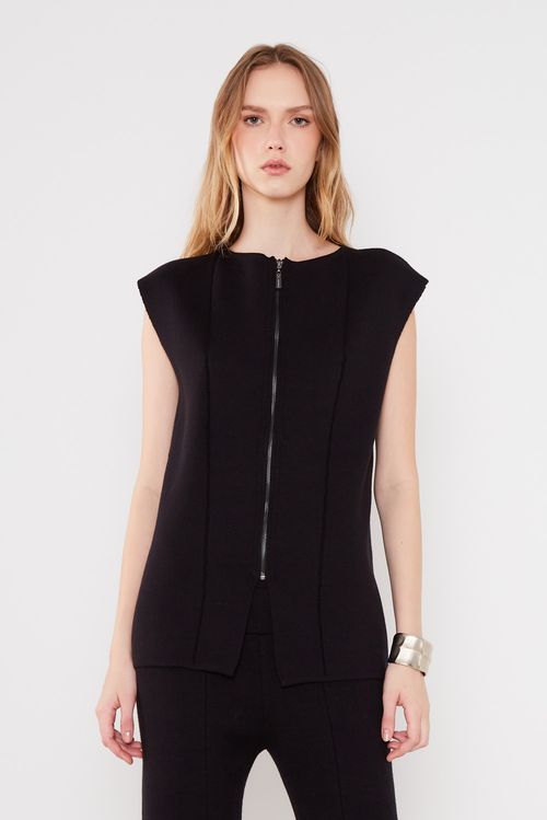 Colete Tricot Zíper - Preto