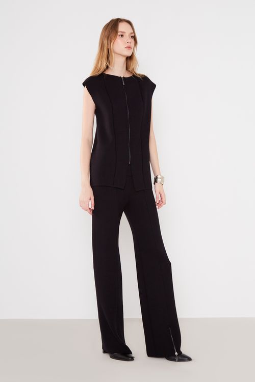 Colete Tricot Zíper - Preto