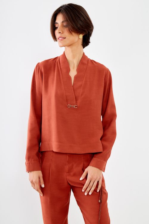 Blusa Decote v - Marrom Mocha
