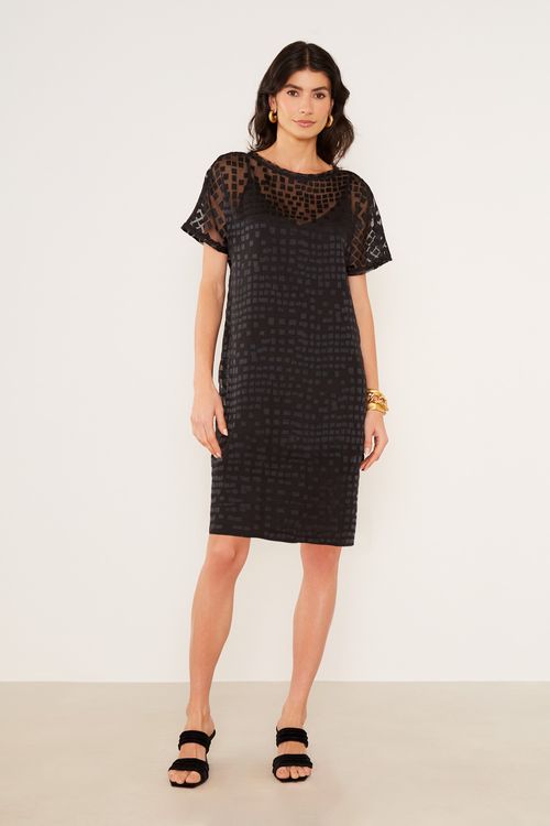 Vestido Curto Devore Play - Preto