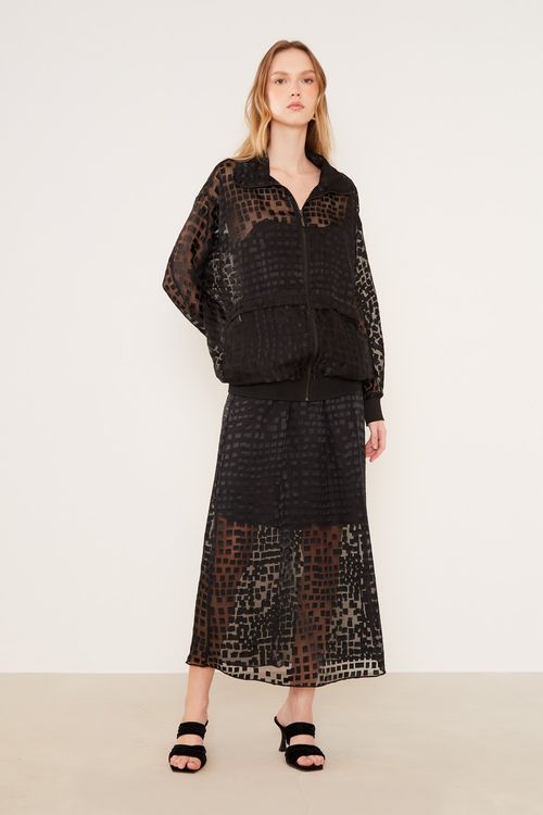Saia Midi Devore Play - Preto