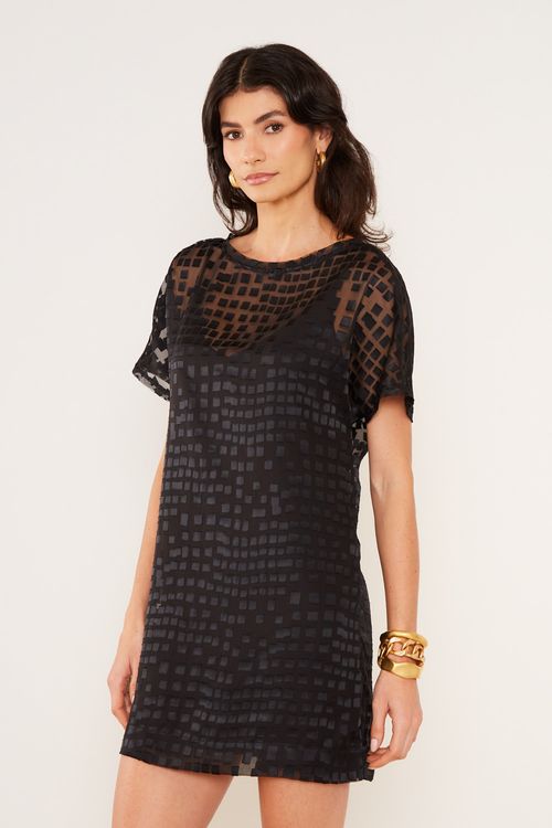 Vestido Curto Devore Play - Preto