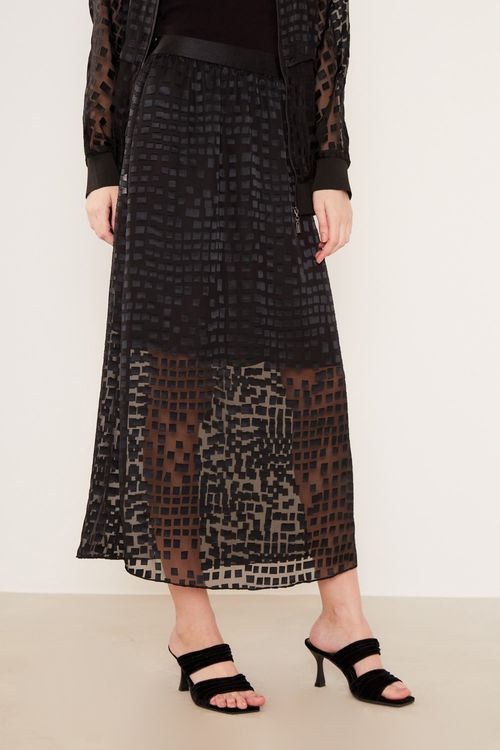 Saia Midi Devore Play - Preto