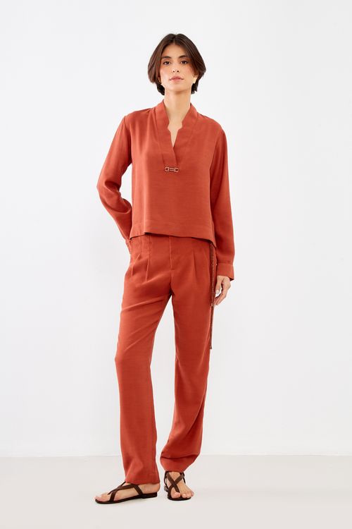 Blusa Decote v - Marrom Mocha