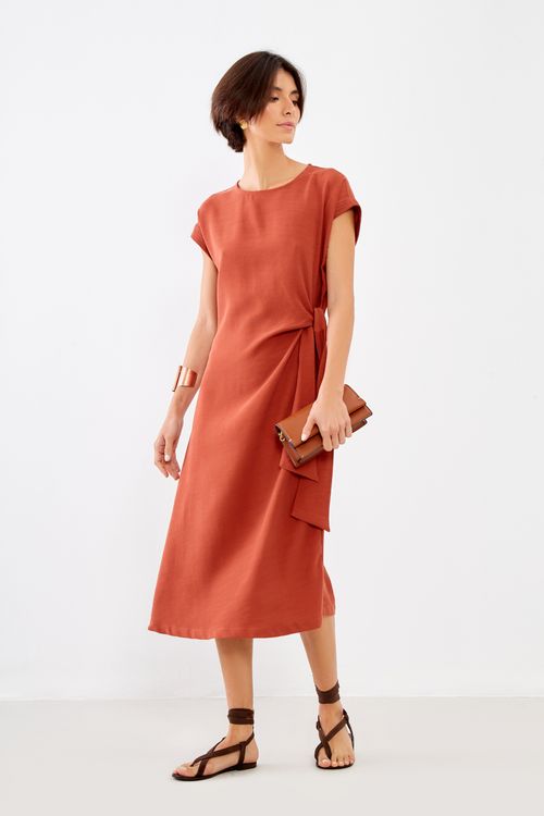 Vestido Casual Pespontado - Mogno