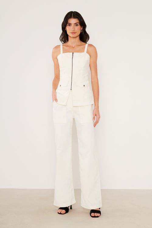Calça Alfaiataria Recortes - Off White