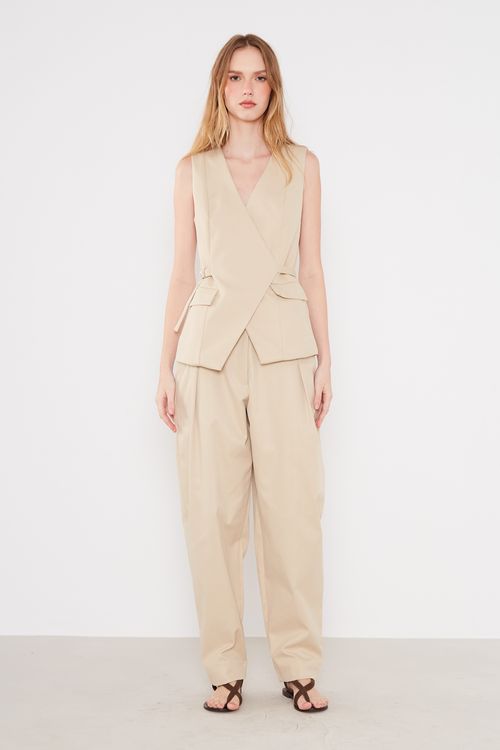 Colete Alfaiataria Transpassado - Bege Areia