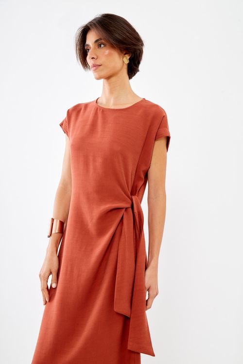 Vestido Casual Pespontado - Mogno