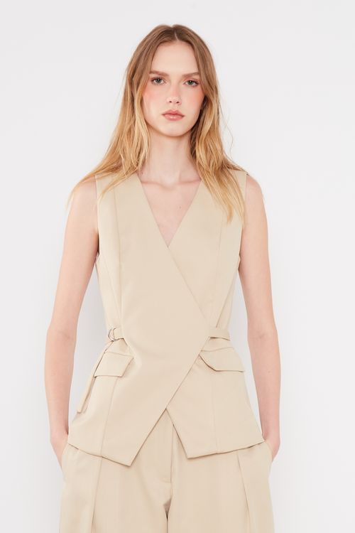 Colete Alfaiataria Transpassado - Bege Areia