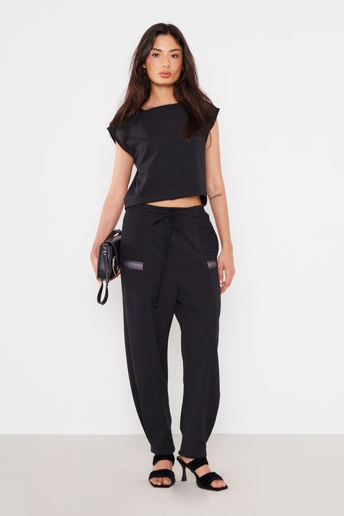 Blusa Malha Mix Tela - Preto