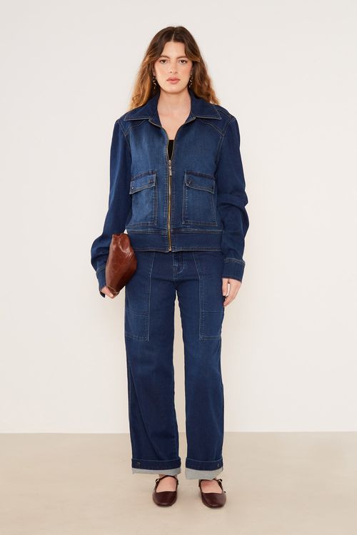 Jaqueta Jeans Zíper Moletom - Jeans