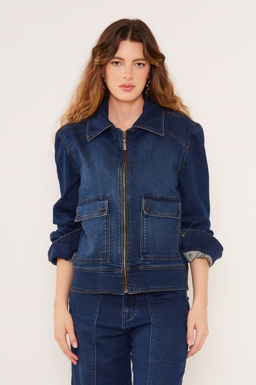 Jaqueta Jeans Zíper Moletom - Jeans