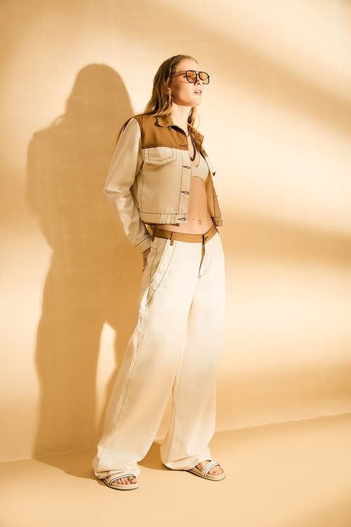 Calça Sarja Bicolor - Bege Areia