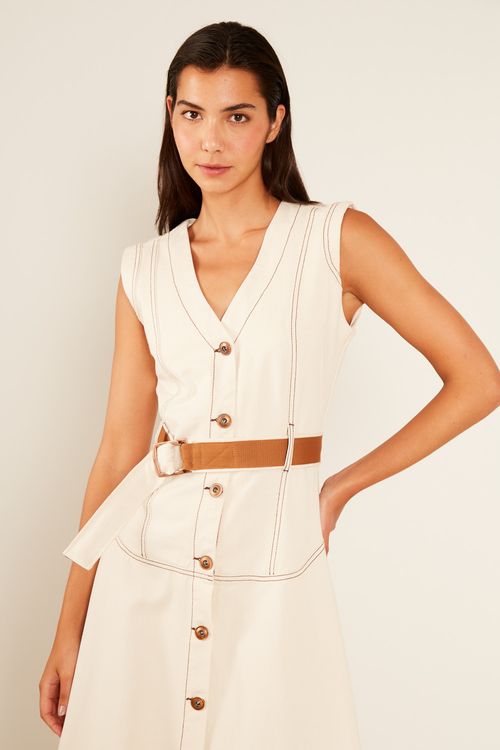 Vestido Sarja Botões - Bege Areia