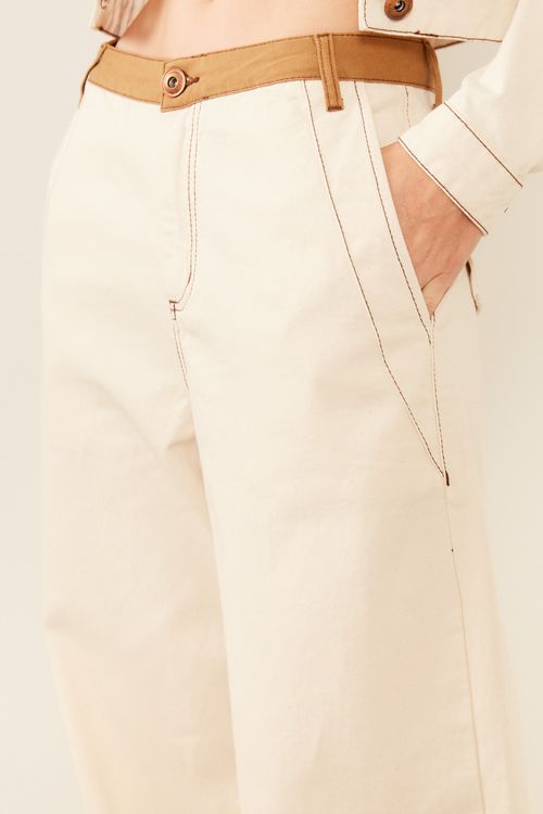 Calça Sarja Bicolor - Bege Areia
