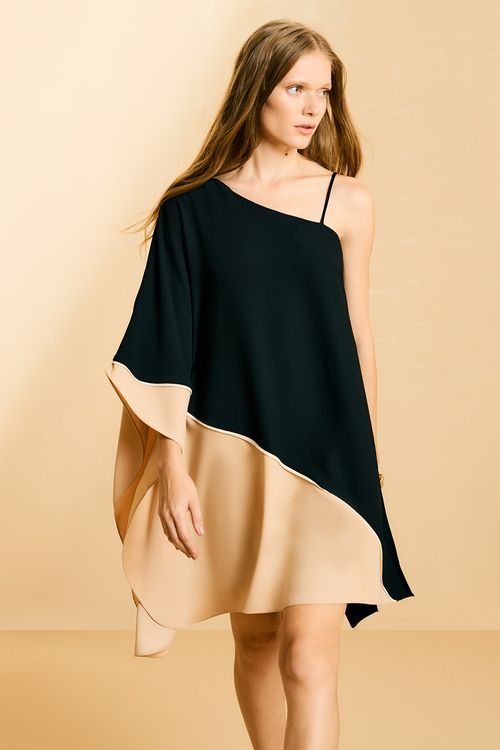 Vestido Curto Tricolor - Preto