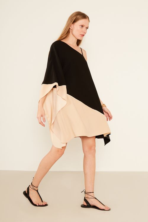 Vestido Curto Tricolor - Preto