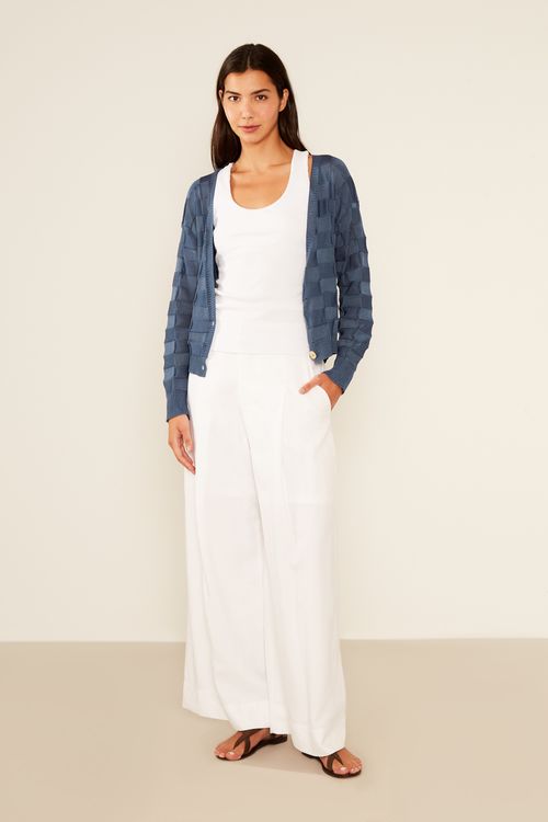 Cardigan Tricot Quadradinhos - Azul Oceano