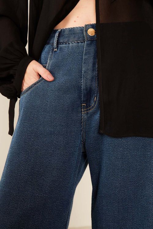 Calça Jeans Wideleg Recorte - Jeans