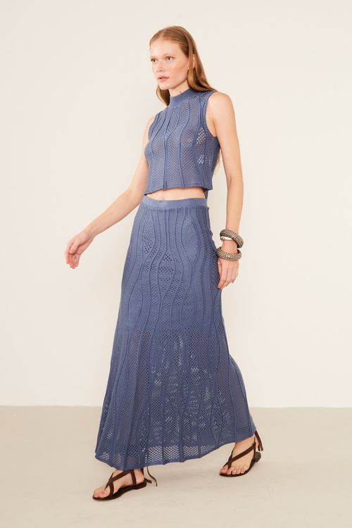 Saia Tricot Pontos - Azul Marine