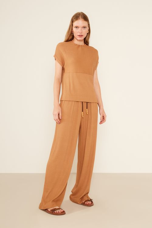 Blusa Malha Rib Visco - Bege Amendoa