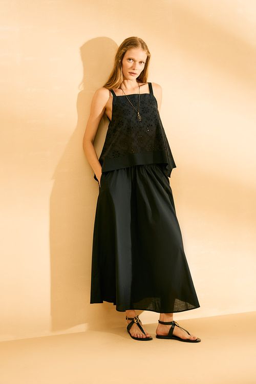 Saia Casual Algodão - Preto