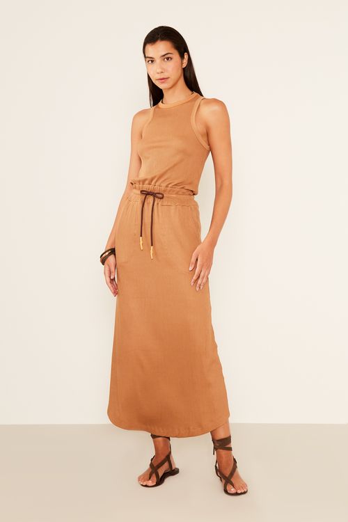Vestido Malha Rib Visco - Bege Amendoa